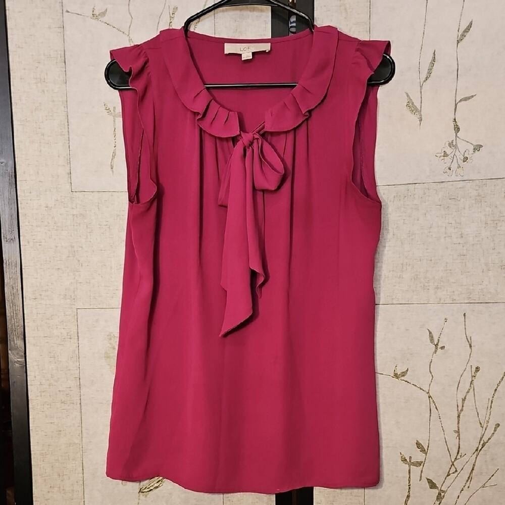 LOFT Pink Ruffled Tie Front Sleeveless Blouse